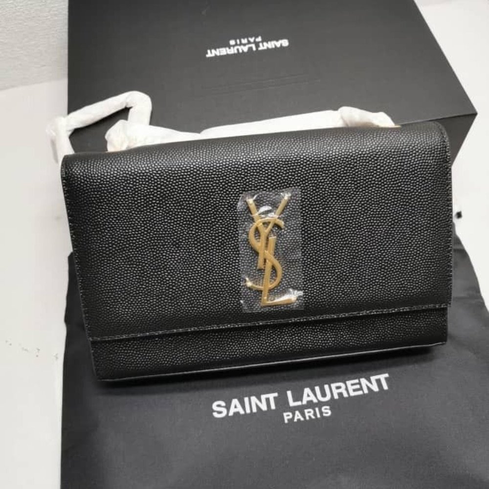 Sa1nt Lau*nt Kate Medium Chain Bag In Grain De Poudre Leather Black 24Cm 364021 Bow0J 1000