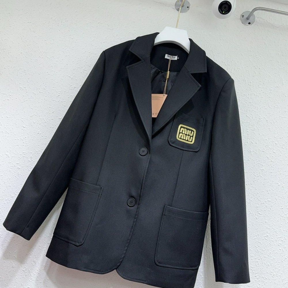 M1um1u Single Breasted Mohair Jacket Black Yellow Gold Mh1927 12I1 F0R84 S Am1