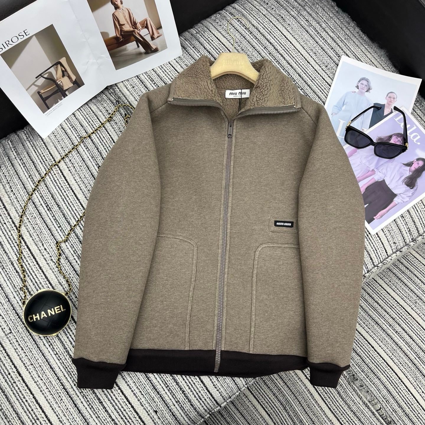 M1um1u Cotton Fleece Zipper Blouson Jacket Beige Ml1369 17I1 F0065 S Ooo