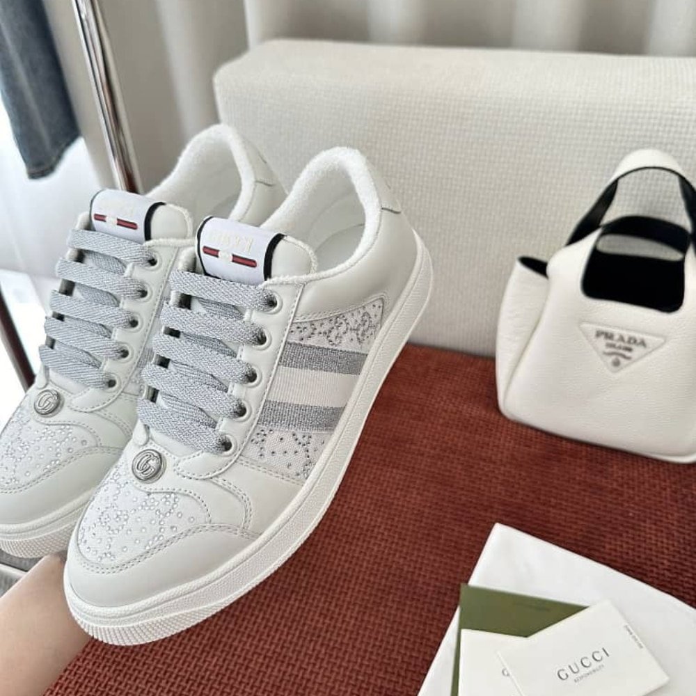 Gvc*1 Women’s Gg Ctystal Screener Sneaker White ‎732193 Fadq7 9096