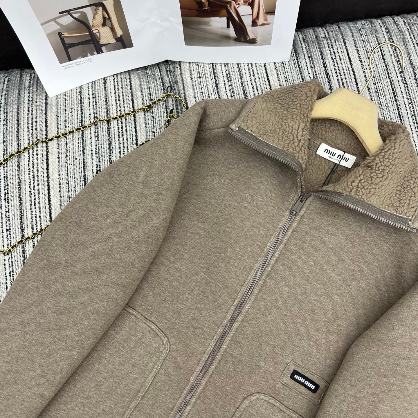 M1um1u Cotton Fleece Zipper Blouson Jacket Beige Ml1369 17I1 F0065 S Ooo