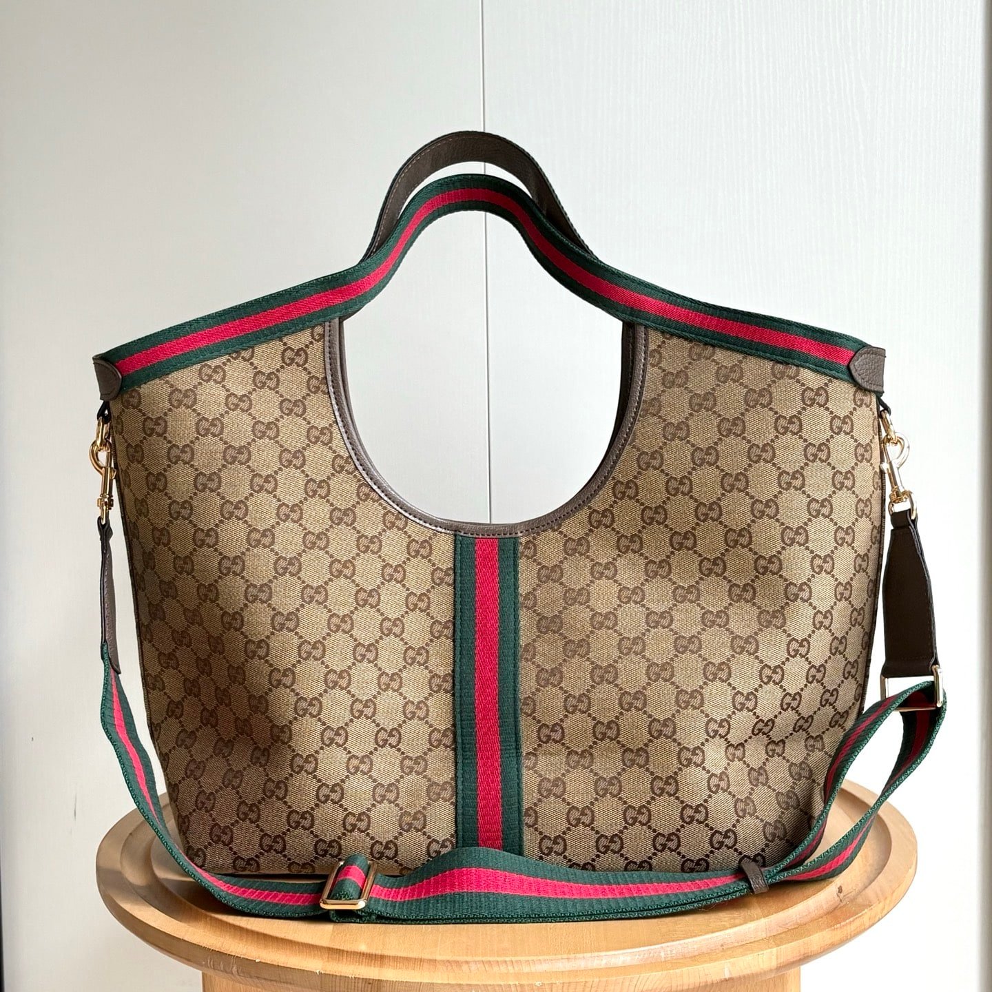 Gvc*1 Giglio Large Tote Bag Beige And Dark Brown Gg Canvas 60Cm 853971 Faffp 2547