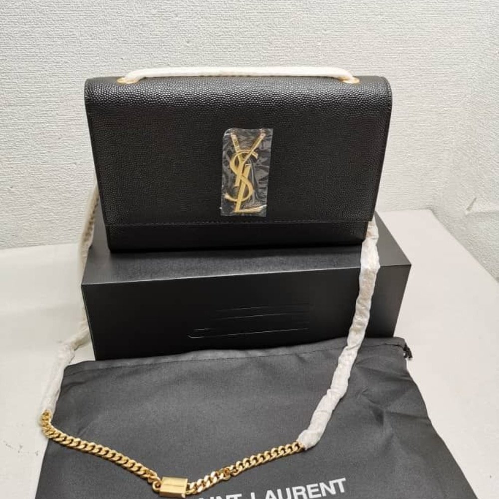 Sa1nt Lau*nt Kate Medium Chain Bag In Grain De Poudre Leather Black 24Cm 364021 Bow0J 1000