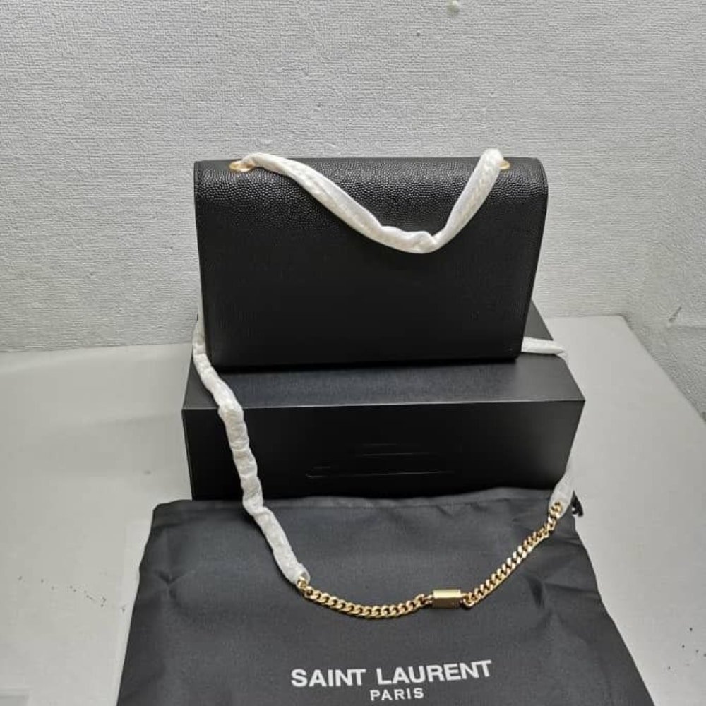Sa1nt Lau*nt Kate Medium Chain Bag In Grain De Poudre Leather Black 24Cm 364021 Bow0J 1000