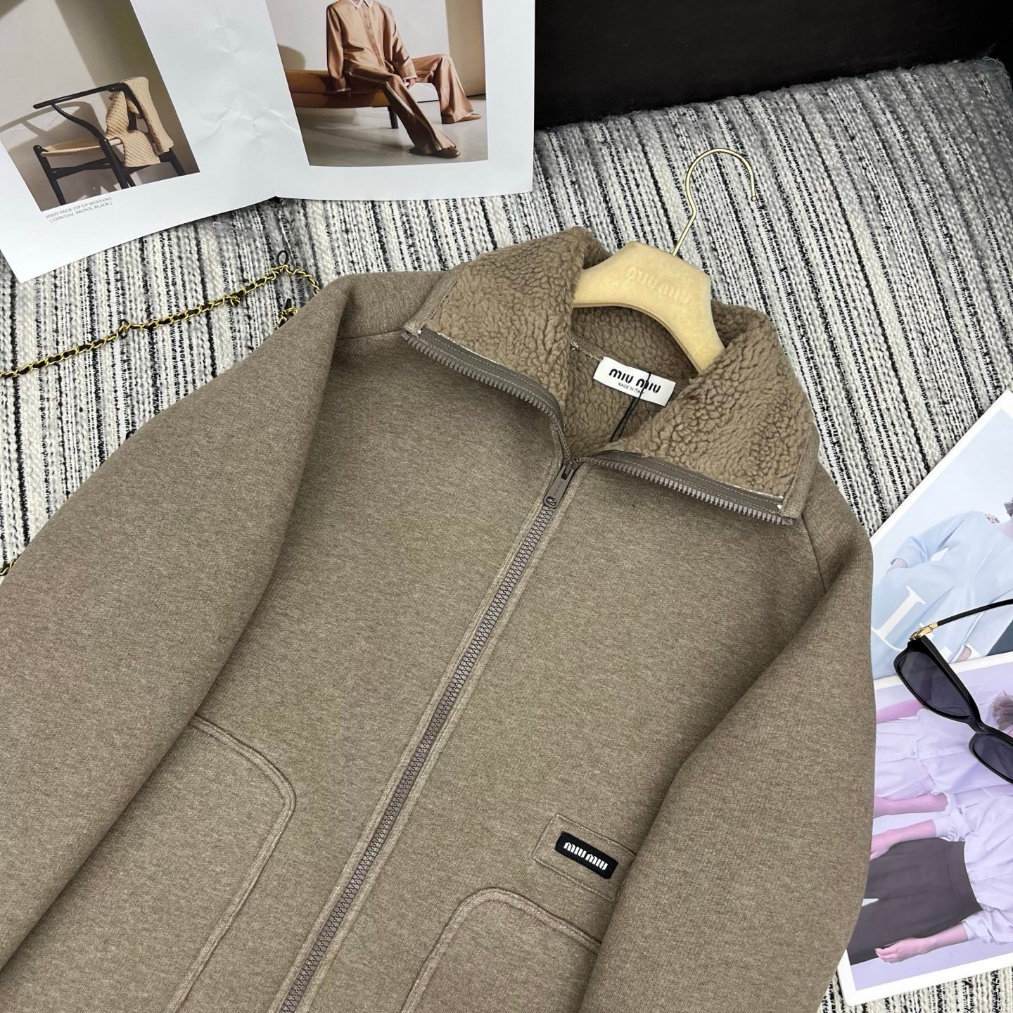 M1um1u Cotton Fleece Zipper Blouson Jacket Beige Ml1369 17I1 F0065 S Ooo